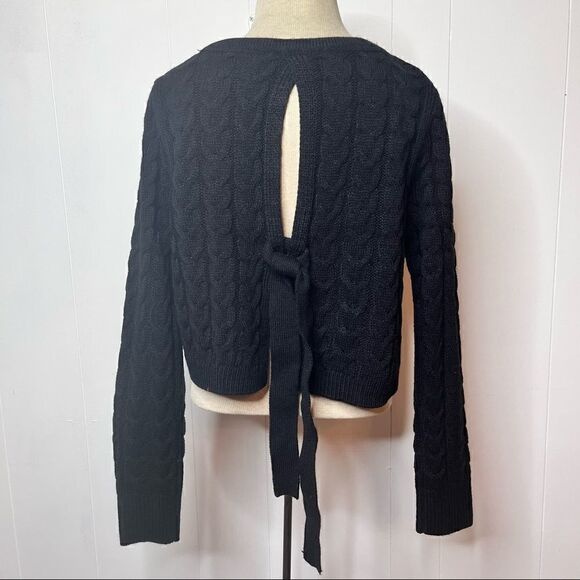 Lulus Tie Back Cable Knit Sweater Womens Medium Black Pullover Jumper - Picture 4 of 5